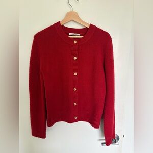 Abercrombie & Fitch Red Crewneck Cardigan with Gold Buttons
